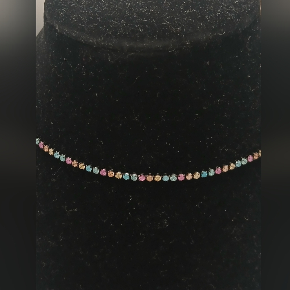 NEW Black Rhodium Candy Stone Tennis Necklace 16" By Pretty Bird